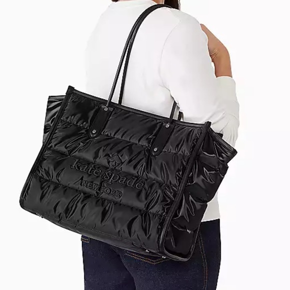 Kate Spade Ella Ksny Puffy Extra Large Tote Bag Black Nylon NWT Womens Authentic - Picture 2 of 11